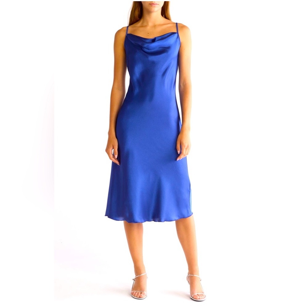 Bebe satin cowl neck midi dress